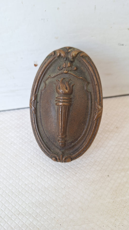 Torch Emblem Bronze Oval Doorknob, Heavy Bronze Doorknob with Torch Design, Antique Oval Door Knob 060303