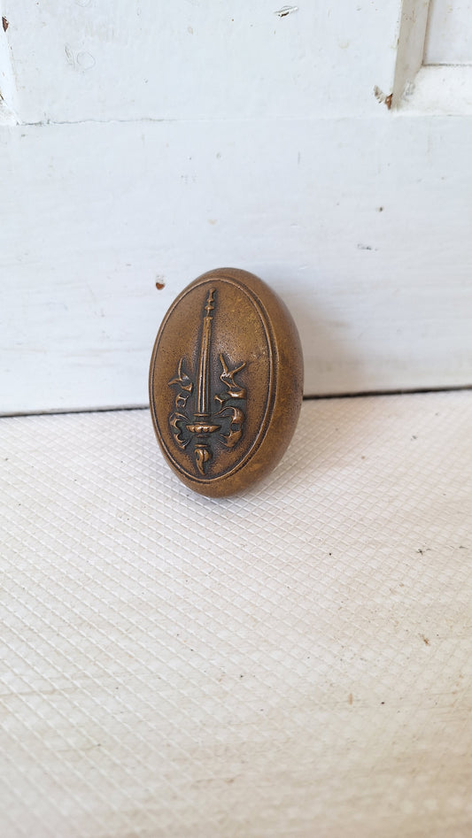 Torch Emblem Bronze Oval Doorknob, Heavy Bronze Doorknob with Torch Design, Antique Oval Door Knob 060304