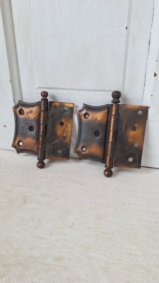 Decorative Half Mortise Hinges, Left Hand Swing, Butterfly Style Antique Hinges, Large Door Hinges, Offset Vintage Hinges 060402