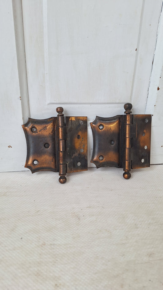 Decorative Half Mortise Hinges, Left Hand Swing, Butterfly Style Antique Hinges, Large Door Hinges, Offset Vintage Hinges 060402