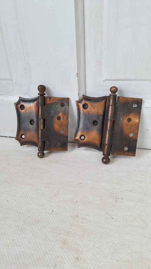 Decorative Half Mortise Hinges, Left Hand Swing, Butterfly Style Antique Hinges, Large Door Hinges, Offset Vintage Hinges 060403
