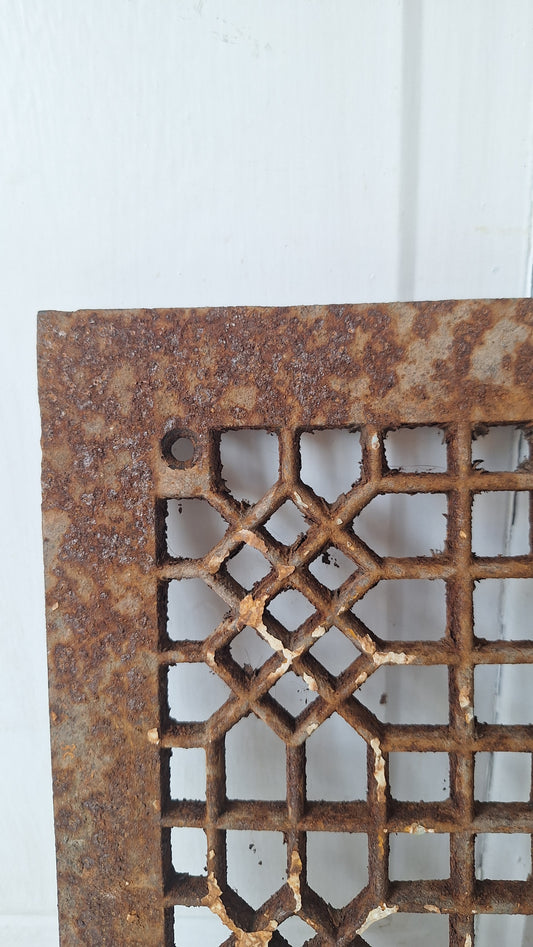 12 x 14 Lattice Iron Grate Floor, Register Cover Vent Cover, Large Floor Vent Heat Vent Antique Floor Grate Lattice Style #062601