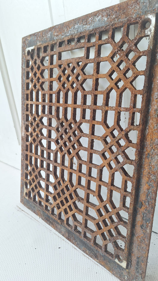 12 x 14 Lattice Iron Grate Floor, Register Cover Vent Cover, Large Floor Vent Heat Vent Antique Floor Grate Lattice Style #062601