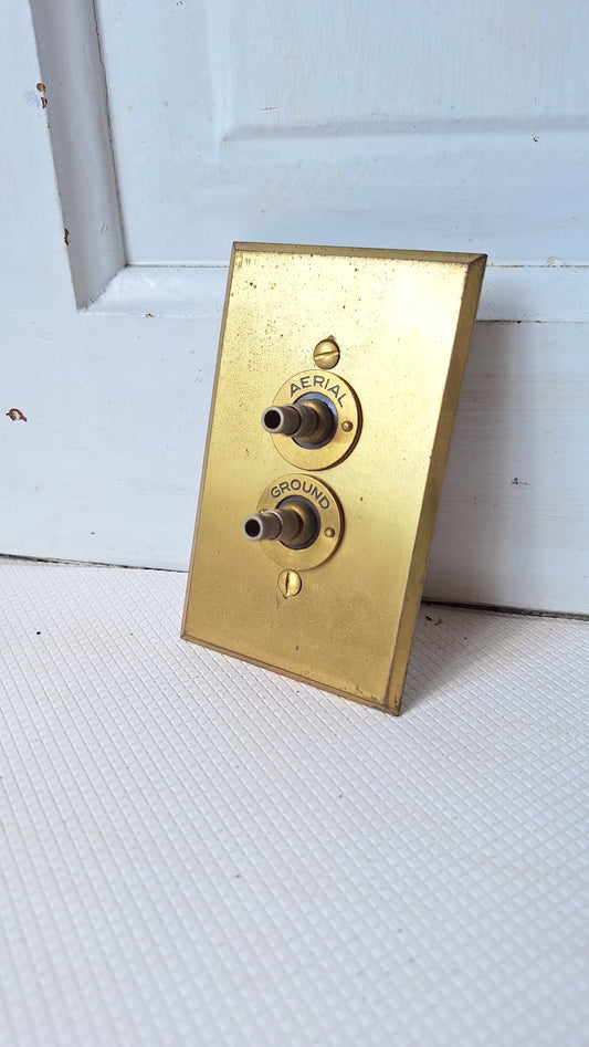 NOS Brass Radio Outlet Aerial Ground Switchplate, Brass Switch Plate Cover for Radio Outlet, Vintage Radio Outlet 062804