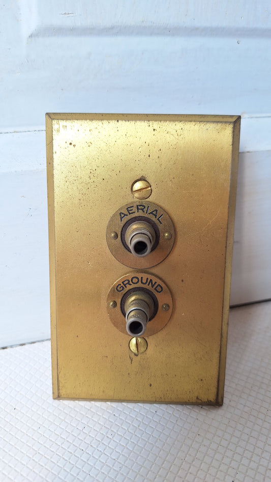 NOS Brass Radio Outlet Aerial Ground Switchplate, Brass Switch Plate Cover for Radio Outlet, Vintage Radio Outlet 062804