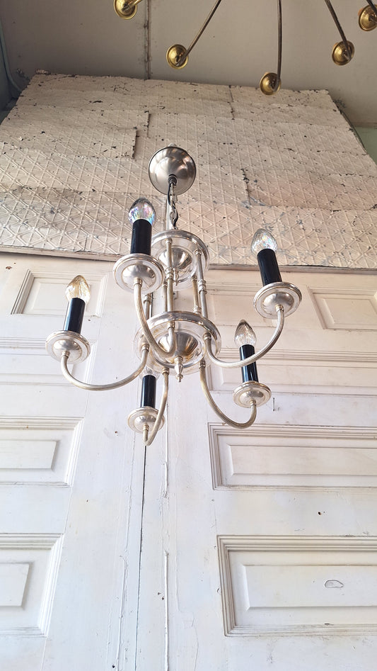 Antique Silver Plated Five Arm Chandelier:  Candelabra Style, Architectural Salvage