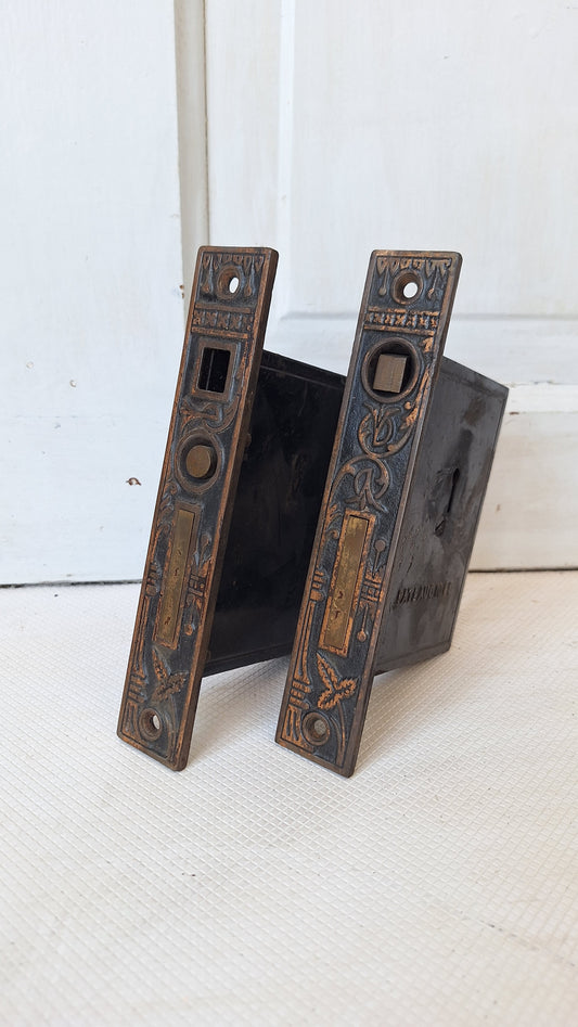 Pair of Pocket Door Hardware Set, Pocket Door Mortise Locks, Pocket Door Pulls, Eastlake Pocket Door Lock 071002