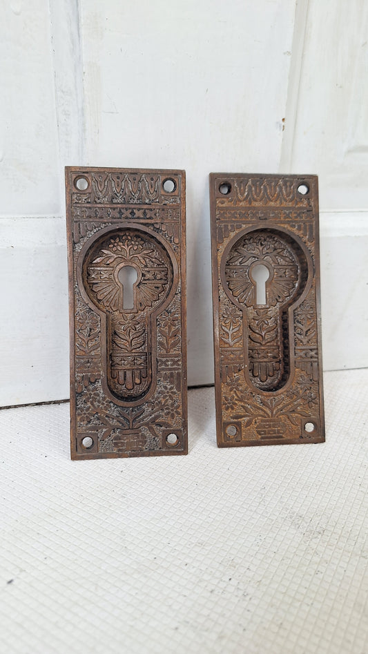Ornate Iron Pair of Pocket Door Pulls, Pocket Door Handles, Pocket Door Hardware Recessed Handle Pulls 072004