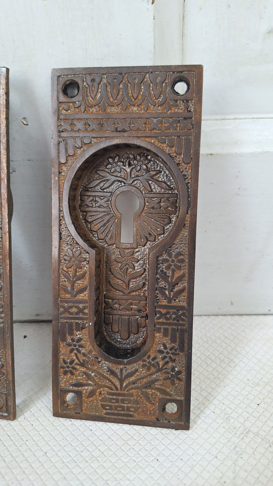 Ornate Iron Pair of Pocket Door Pulls, Pocket Door Handles, Pocket Door Hardware Recessed Handle Pulls 072004