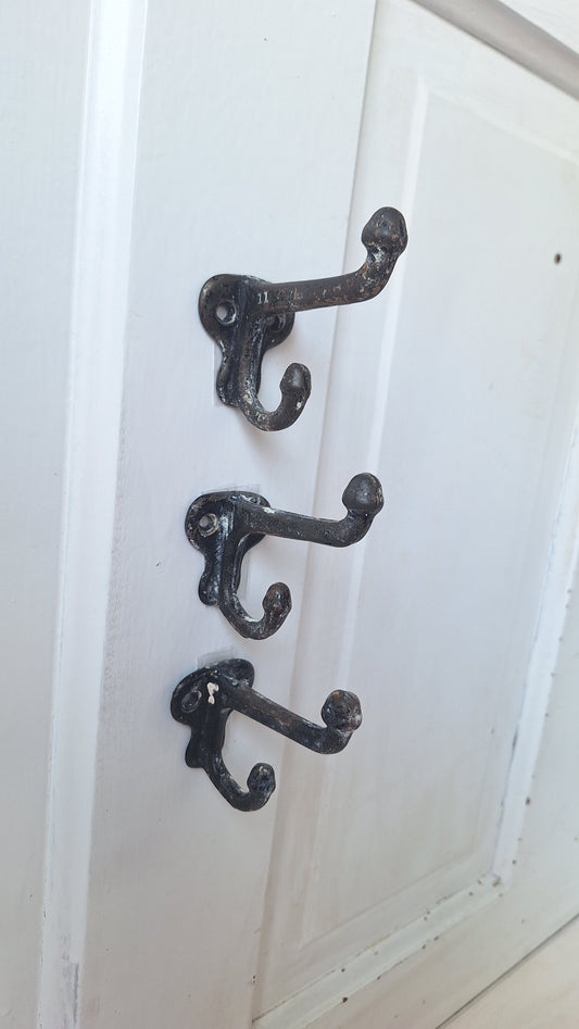 Three Large Iron Acorns Wall Hooks, Antique Coat or Hat Hooks, Large Sized Cast Iron Hooks, Architecture Salvage