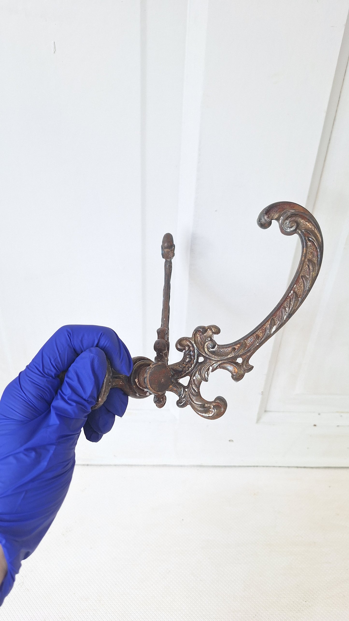 Large Cast Iron Victorian Hall Tree Hook, Ornate Iron Design Antique Coat Hook, Large Double Hook, Architecture Salvage 072702