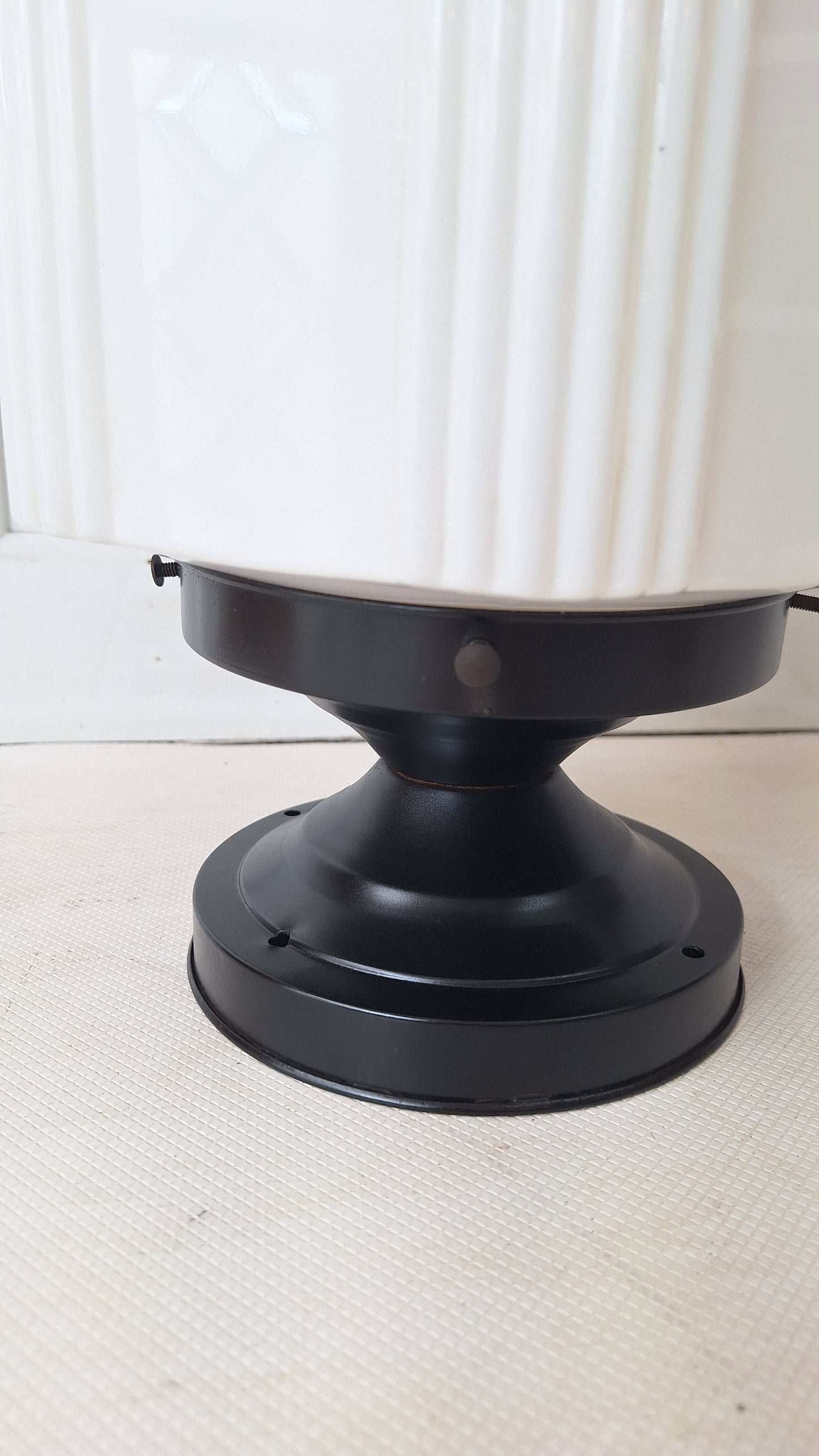 Two Piece Vintage Faceted Clear and White Glass Flush Mount, Schoolhouse or Skyscraper Light, Salvaged Antique Art Deco Light Salvage 072705