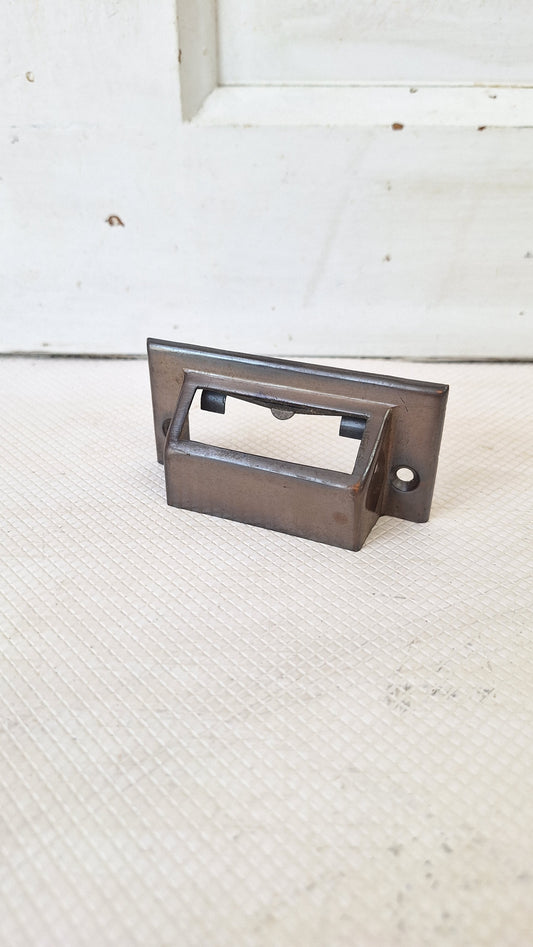 Brass Antique Label Holder Drawer Pull, Small Metal Card Holder, Drawer Handle Vintage File Cabinet Hardware Apothecary Drawer 072802