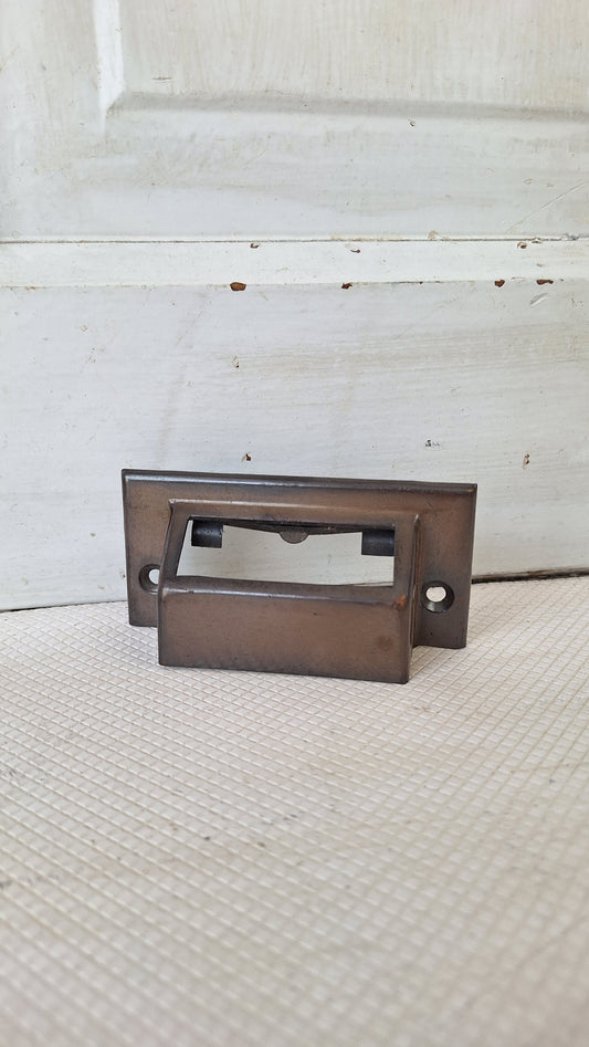 Brass Antique Label Holder Drawer Pull, Small Metal Card Holder, Drawer Handle Vintage File Cabinet Hardware Apothecary Drawer 072802