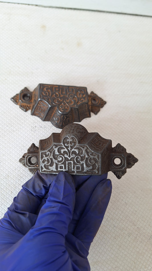 Two Eastlake Bin Pulls, Antique Cast Iron Ornate Bin Pull Antique Drawer Pull Small Vintage Pull Eastlake Handle Small Flower Pull 072907