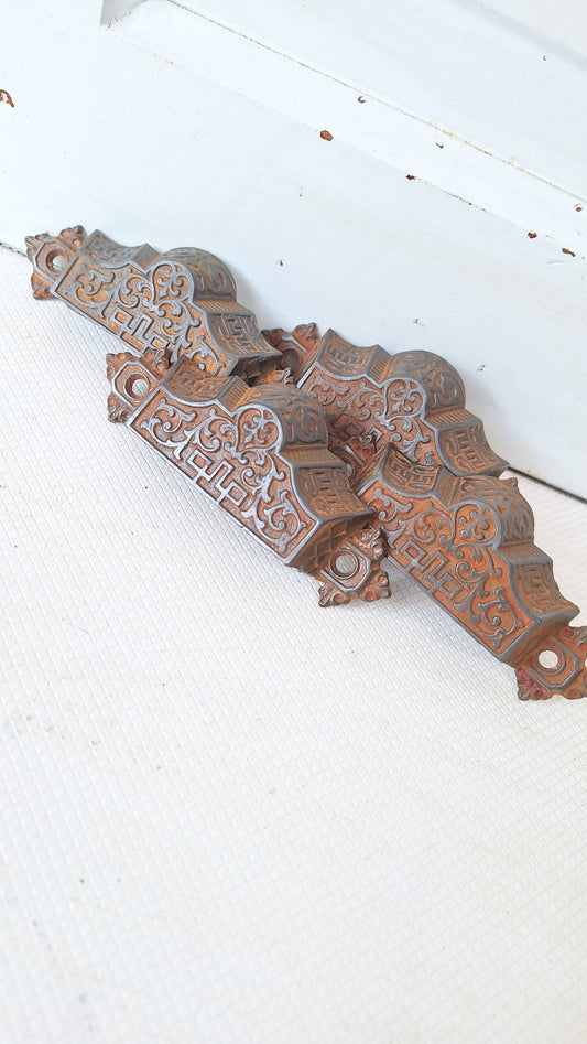 Four Eastlake Bin Pulls, Antique Cast Iron Ornate Bin Pull Antique Drawer Pull Small Vintage Pull Eastlake Handle Small Flower Pull 072908