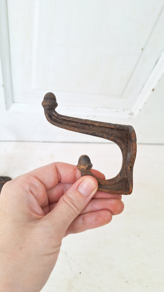 Four Large Iron Acorns Wall Hooks, Antique Coat or Hat Hooks, Large Sized Cast Iron Hooks, Architecture Salvage 073102