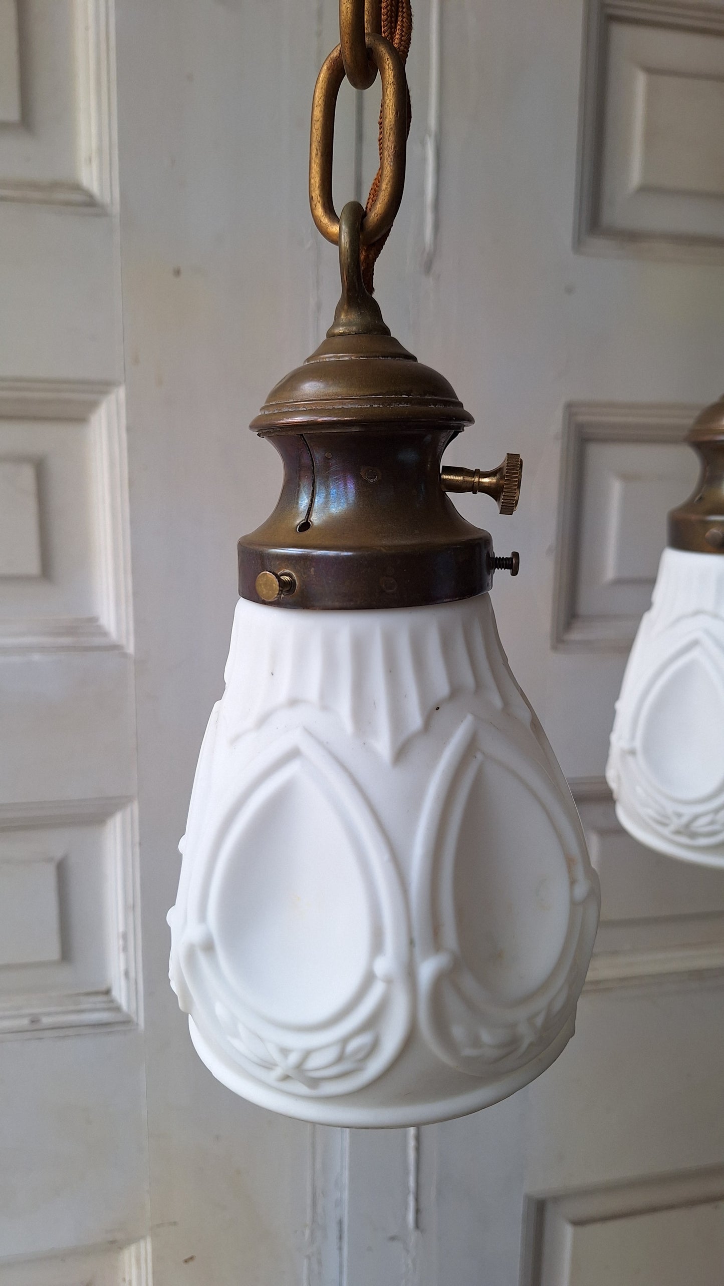 Antique Brass Pan Light with Three Hanging Sockets, Sheffield Style Flush Mount Gold Ceiling Light, Vintage Gold Ceiling Light 073102