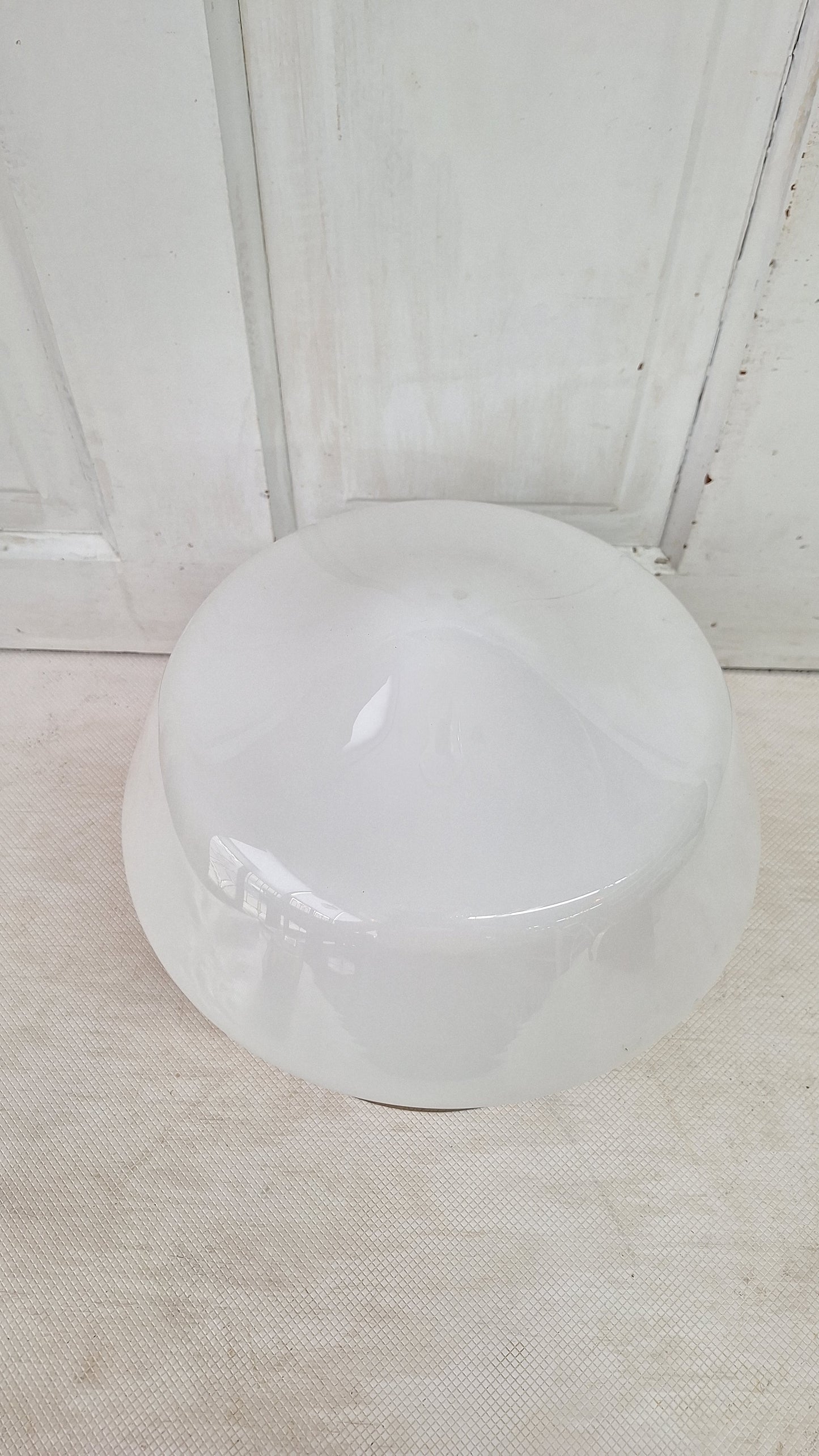 Vintage Brass & Milk Glass School House Light, Vintage White Glass Schoolhouse Flush Mount Ceiling Light, Architecture Salvage 080302
