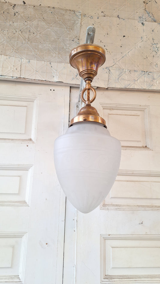 Wave Design Antique Frosted Glass Glbe Pendant Light, Neoclassical Vintage Greek Revival Light, Vintage White and Gold Pendant Light 080303