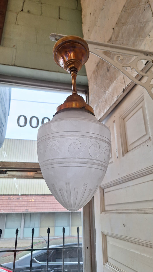 Wave Design Antique Frosted Glass Glbe Pendant Light, Neoclassical Vintage Greek Revival Light, Vintage White and Gold Pendant Light 080303