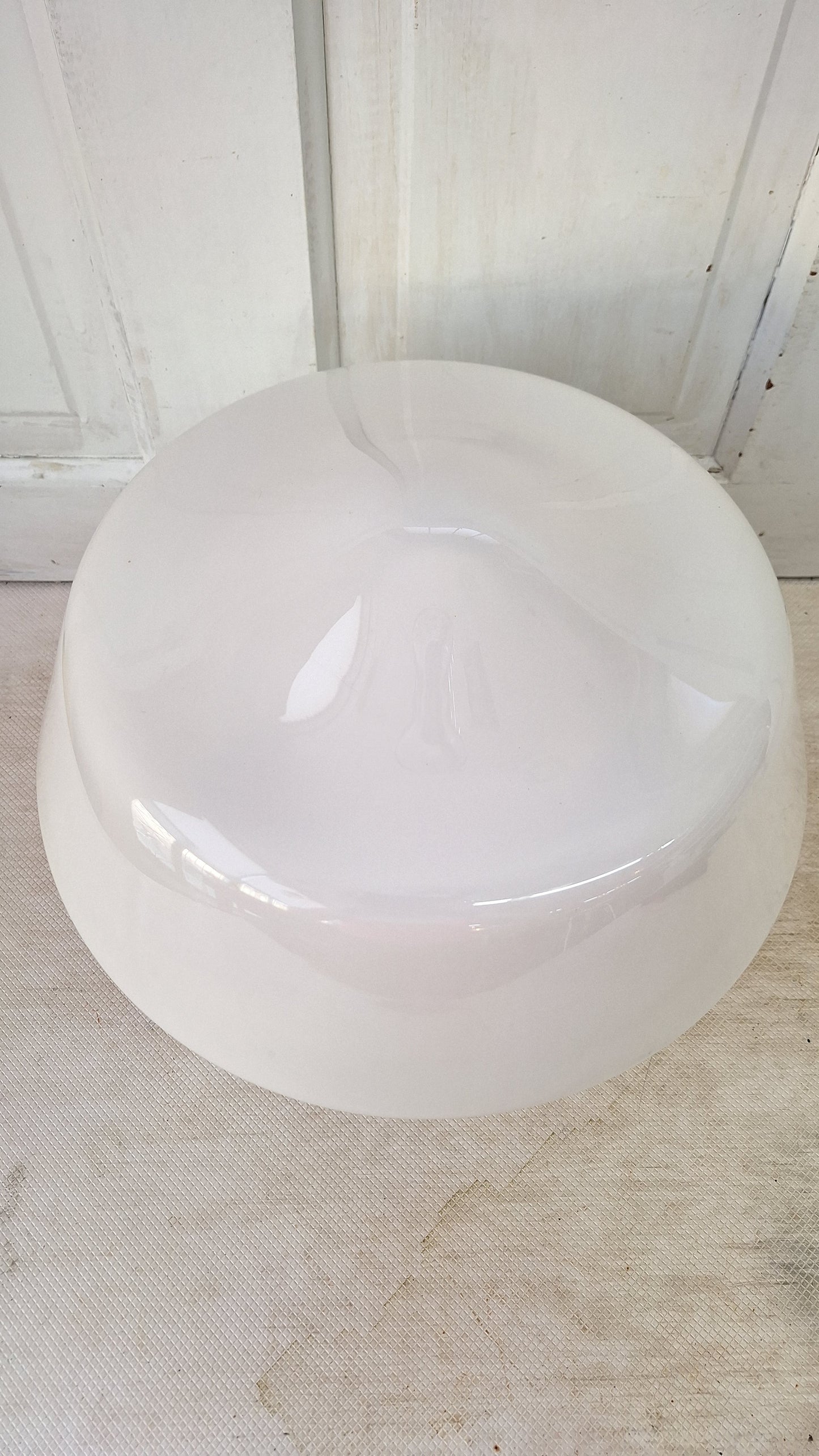 Large Vintage Brass & Milk Glass School House Light, Vintage White Glass Schoolhouse Flush Mount Ceiling Light, Architecture Salvage 080501