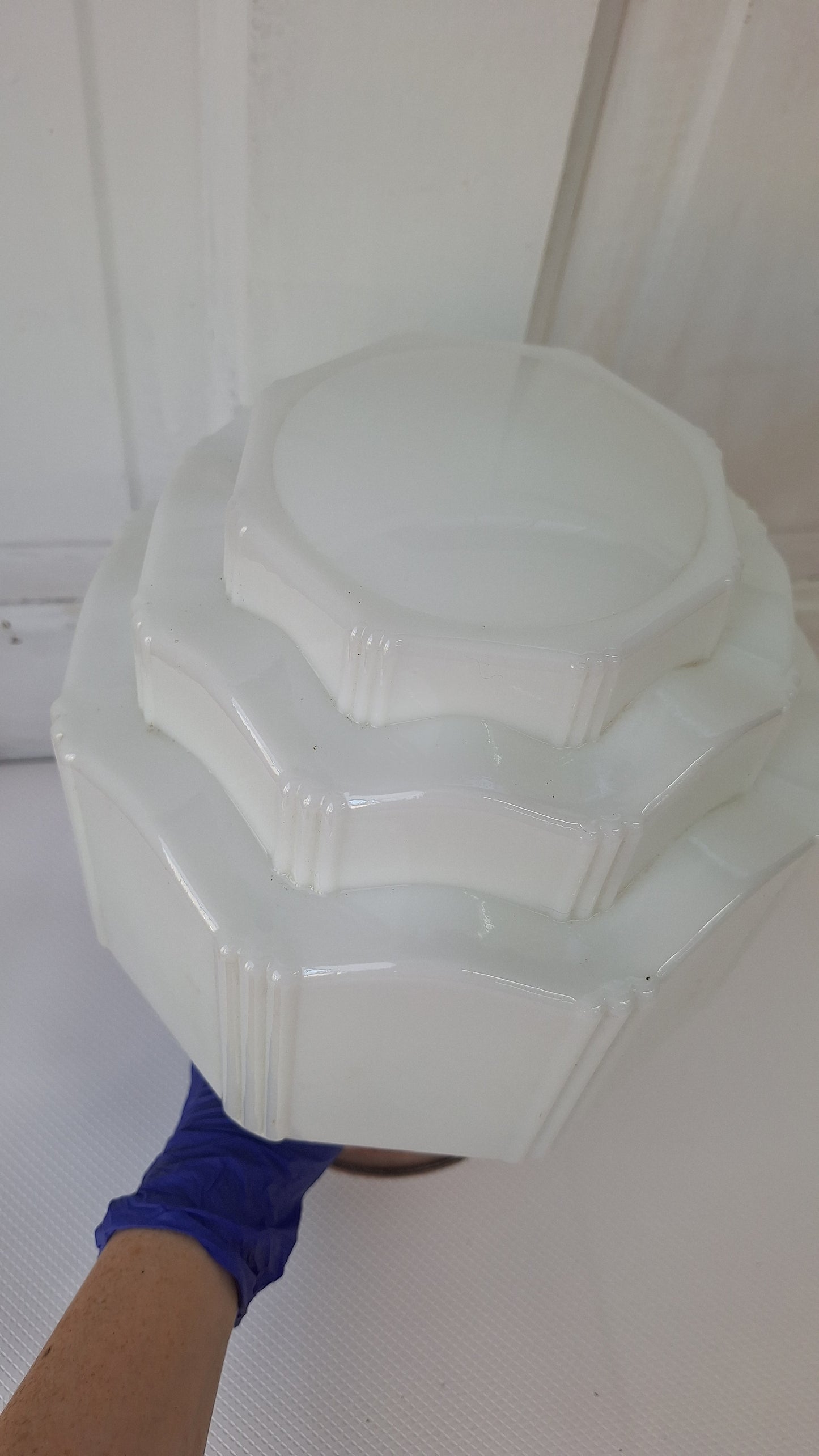 Wedding Cake Flush Mount White Glass with Brass Base, Empire Shade Light, Antique Milk Glass Light Architecture Salvage 080302