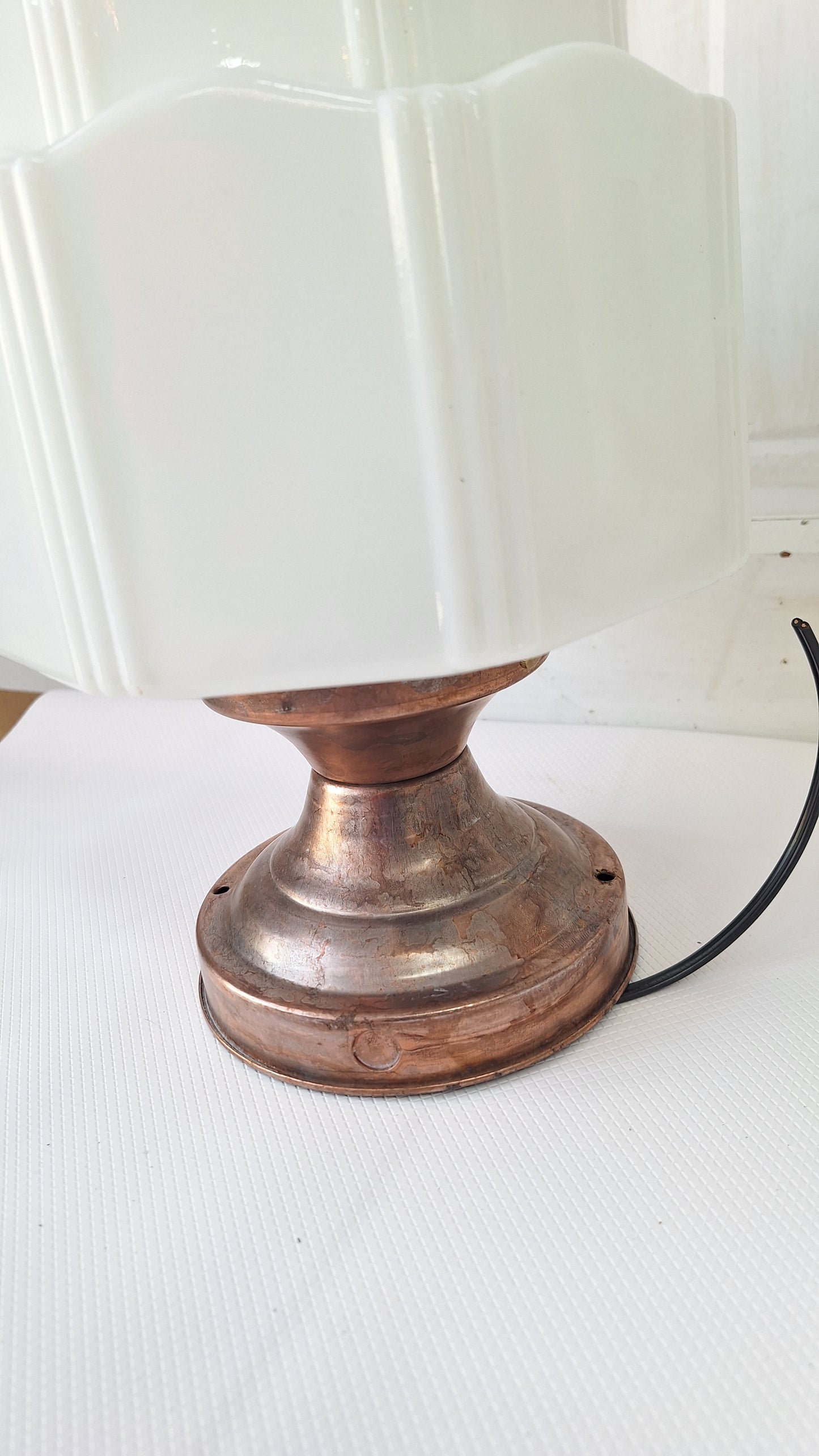 Wedding Cake Flush Mount White Glass with Brass Base, Empire Shade Light, Antique Milk Glass Light Architecture Salvage 080302