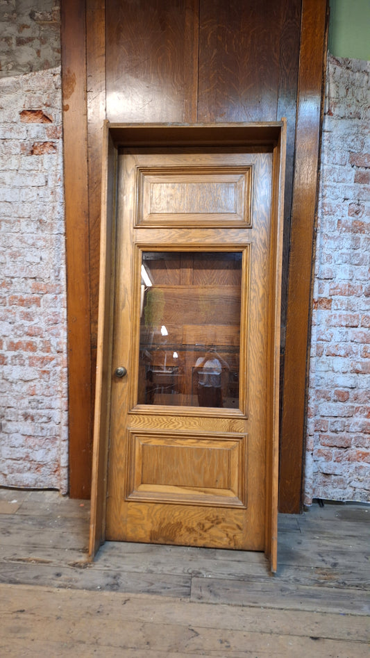 34" Oak Raised Panel Antique Door in Jamb, Interior Antique Passage Door in Frame, Salvaged Wood Door Architecture Salvage 080701