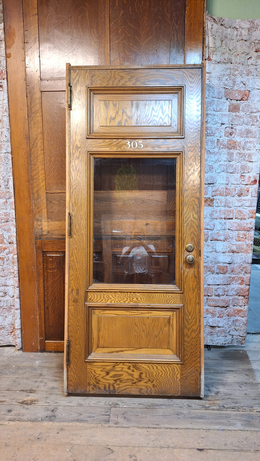 34" Oak Raised Panel Antique Door in Jamb, Interior Antique Passage Door in Frame, Salvaged Wood Door Architecture Salvage 080701