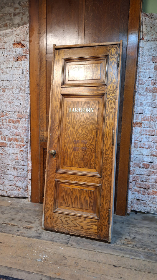 Lavatory 30" Oak Raised Panel Antique Door in Jamb, Interior Antique Passage Door in Frame, Salvaged Wood Door Architecture Salvage 080702