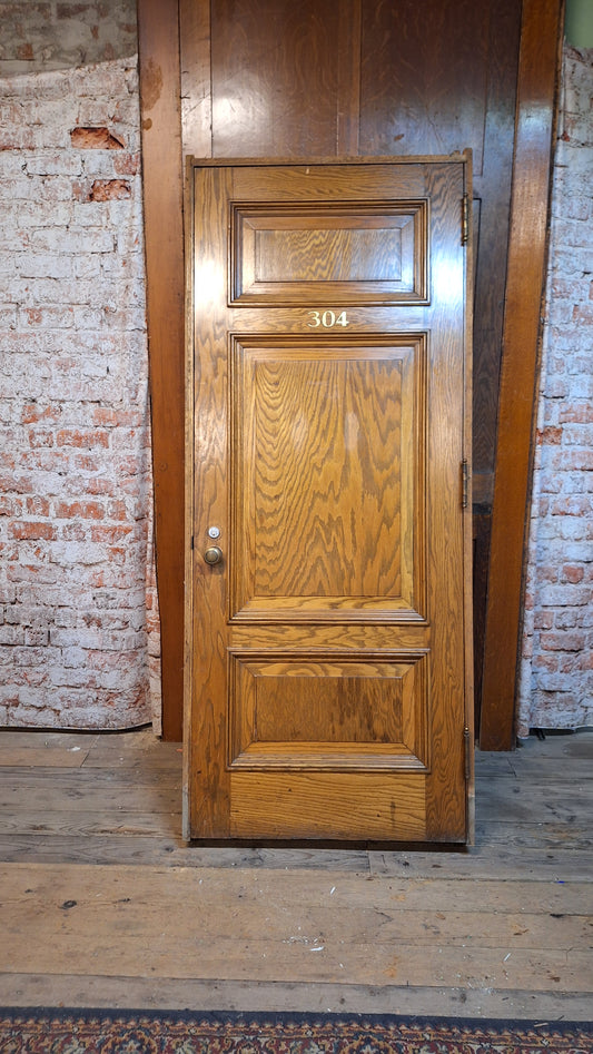 34" Oak Raised Panel Antique Door in Jamb, Interior Antique Passage Door in Frame, Salvaged Wood Door Architecture Salvage 080709