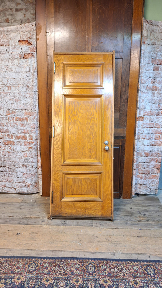 30" Oak Raised Panel Antique Door in Jamb, Interior Antique Passage Door in Frame, Salvaged Wood Door Architecture Salvage 080710