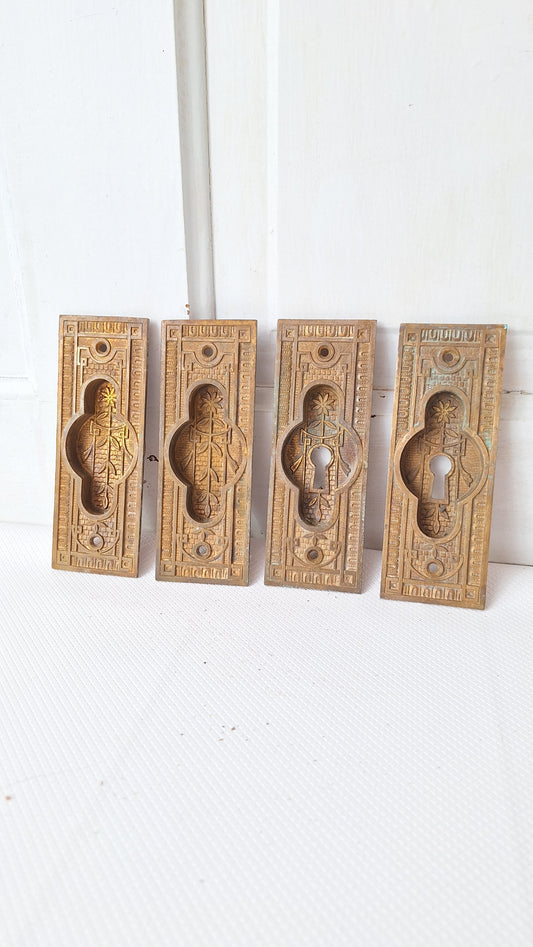 Set of Four Ornate Bronze Antique Door Pulls, Pocket Door Pull Recessed Handle, Sliding Door Pull, Brass Pull for Rolling Door 080802