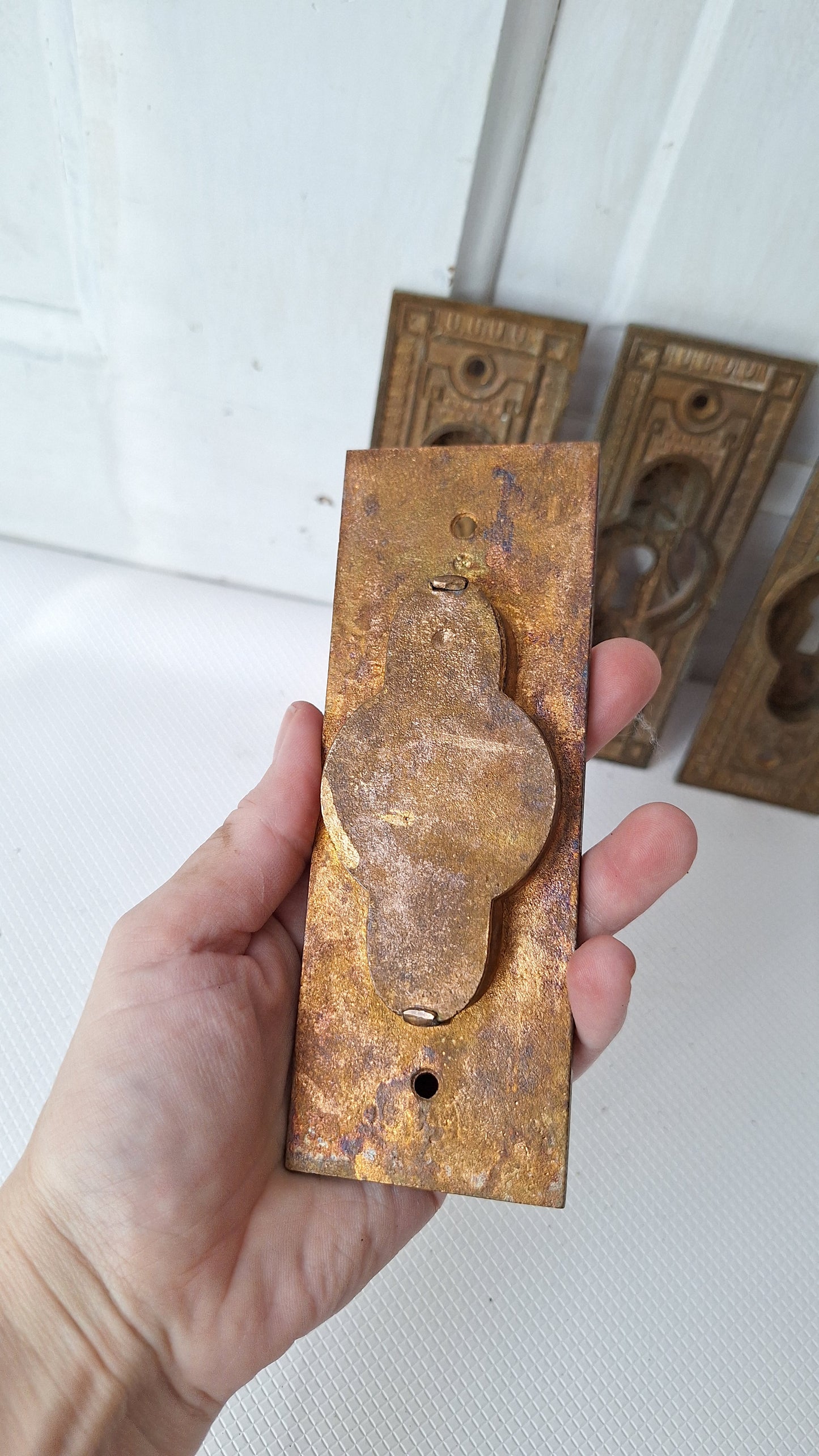 Set of Four Ornate Bronze Antique Door Pulls, Pocket Door Pull Recessed Handle, Sliding Door Pull, Brass Pull for Rolling Door 080802