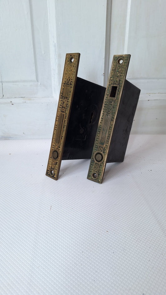 Ornate Bronze Double Pocket Door Hardware Set, Pocket Door Mortise Locks, Pocket Door Pulls, Eastlake Pocket Door Lock 081002
