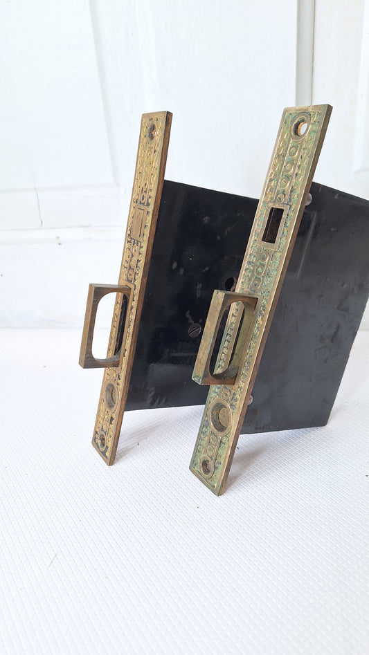 Ornate Bronze Double Pocket Door Hardware Set, Pocket Door Mortise Locks, Pocket Door Pulls, Eastlake Pocket Door Lock 081002