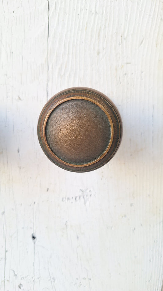 Antique Set of Solid Bronze Doorknob Set, Antique Door Knob Set with Bronze Rosettes Collars, Architecture Salvage