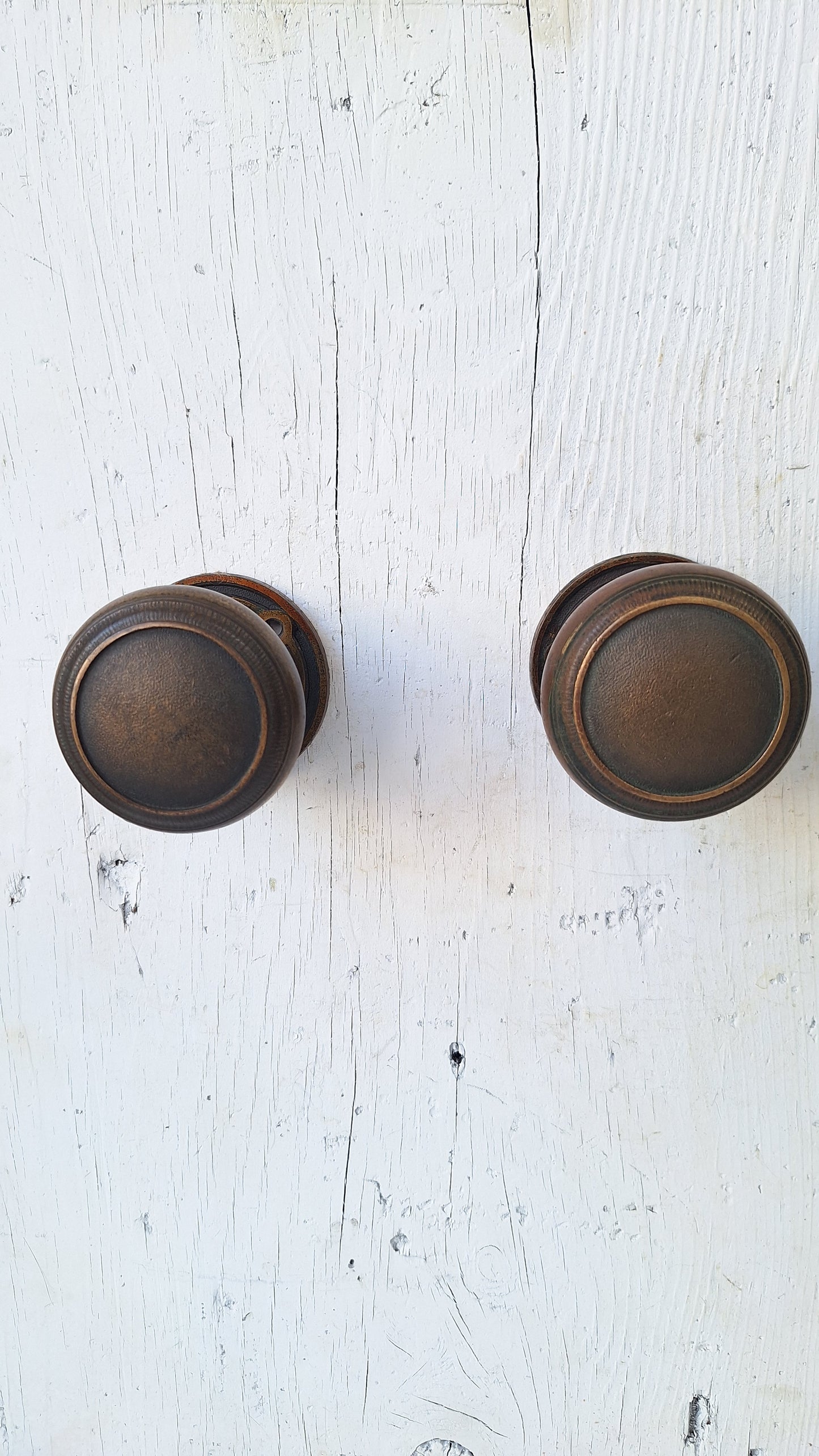 Antique Set of Solid Bronze Doorknob Set, Antique Door Knob Set with Bronze Rosettes Collars, Architecture Salvage