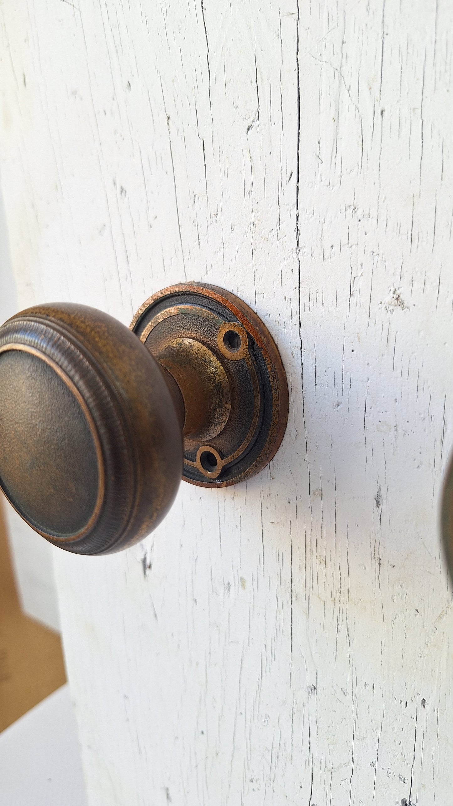 Antique Set of Solid Bronze Doorknob Set, Antique Door Knob Set with Bronze Rosettes Collars, Architecture Salvage
