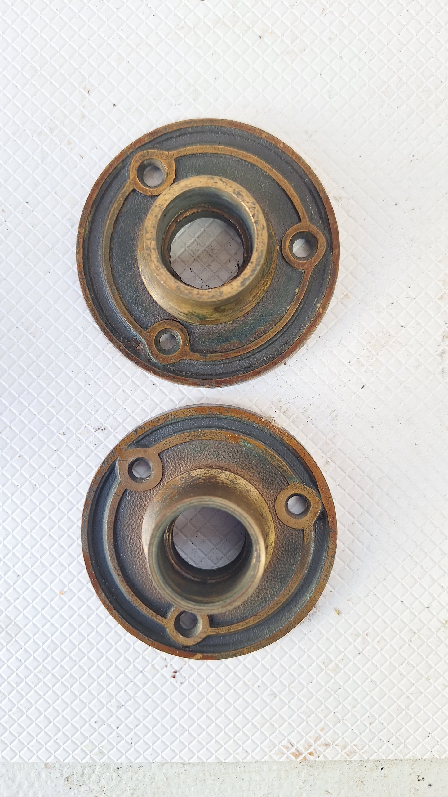 Antique Set of Solid Bronze Doorknob Set, Antique Door Knob Set with Bronze Rosettes Collars, Architecture Salvage