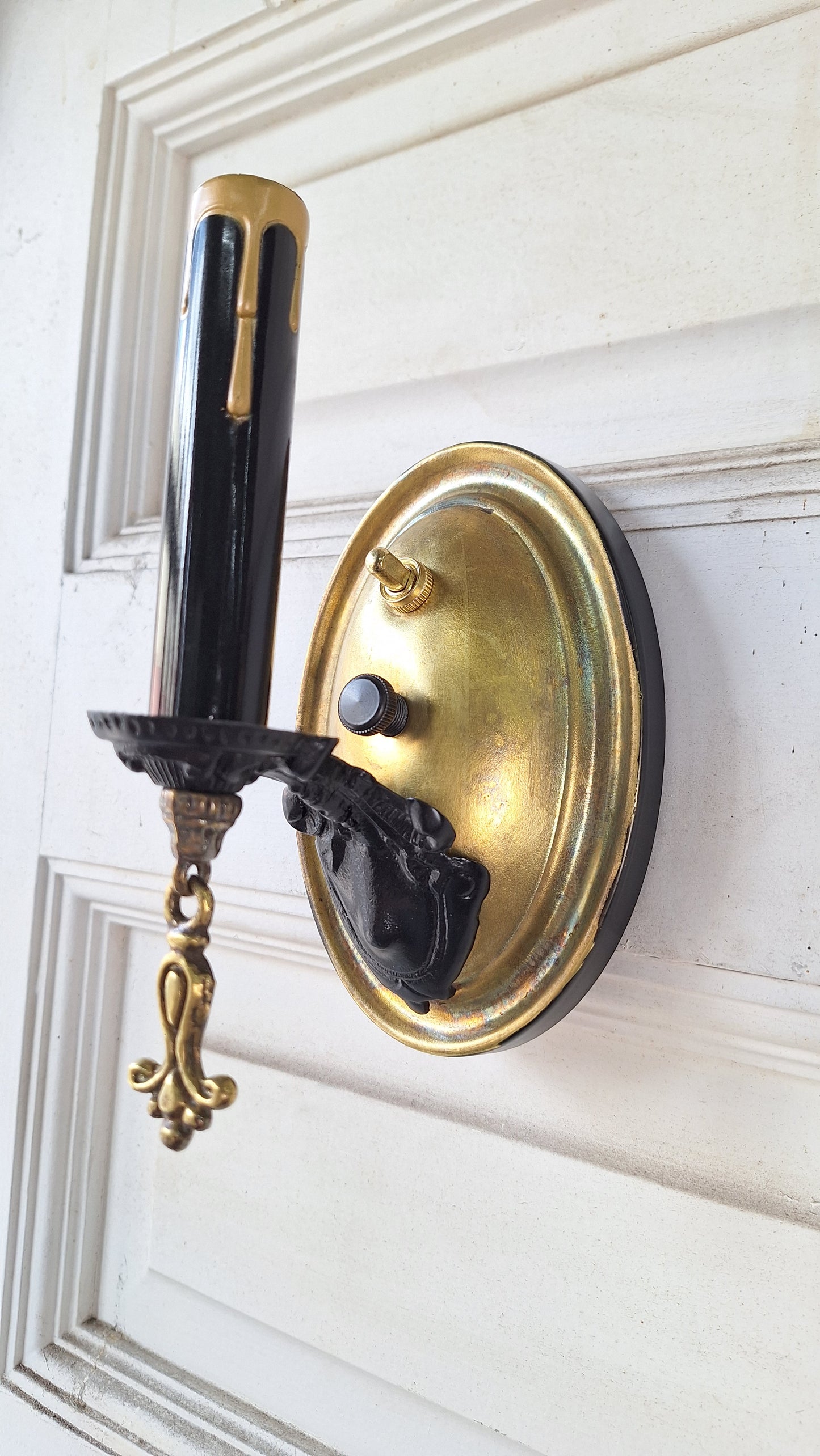 Pair of Vintage Brass Sconces, Two Antique Wall Sconce Lights with Candle Sockets 082502