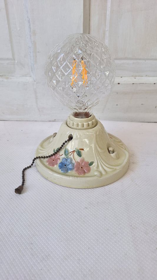 Porcelier Light, Art Deco Fixture, Art Deco Light, Single Bulb Light, White and Pink Light, Little Girl's Light, Small Nursery Light 082505