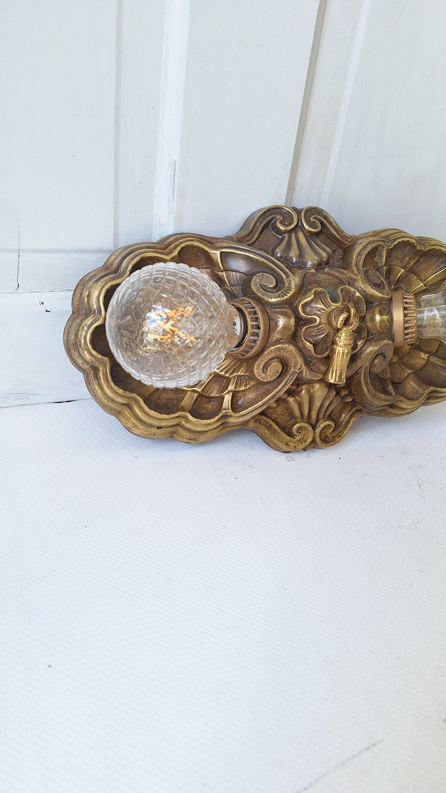 Art Deco Flush Mount Light, Two Socket Light, Antique Flush Mount, Small Vintage Light, Antique Brass Light, Vintage Brass Light 082506