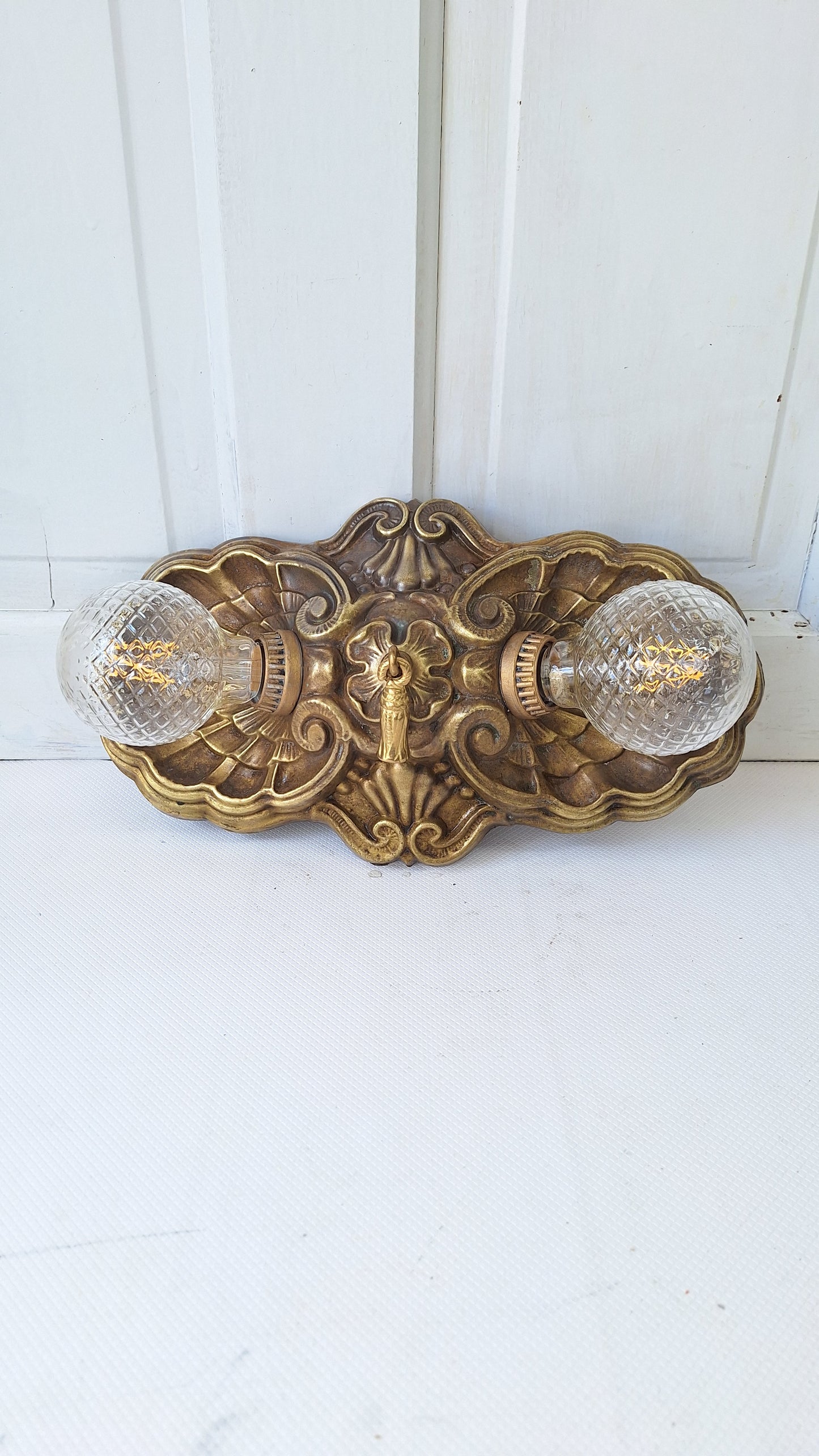 Art Deco Flush Mount Light, Two Socket Light, Antique Flush Mount, Small Vintage Light, Antique Brass Light, Vintage Brass Light 082506