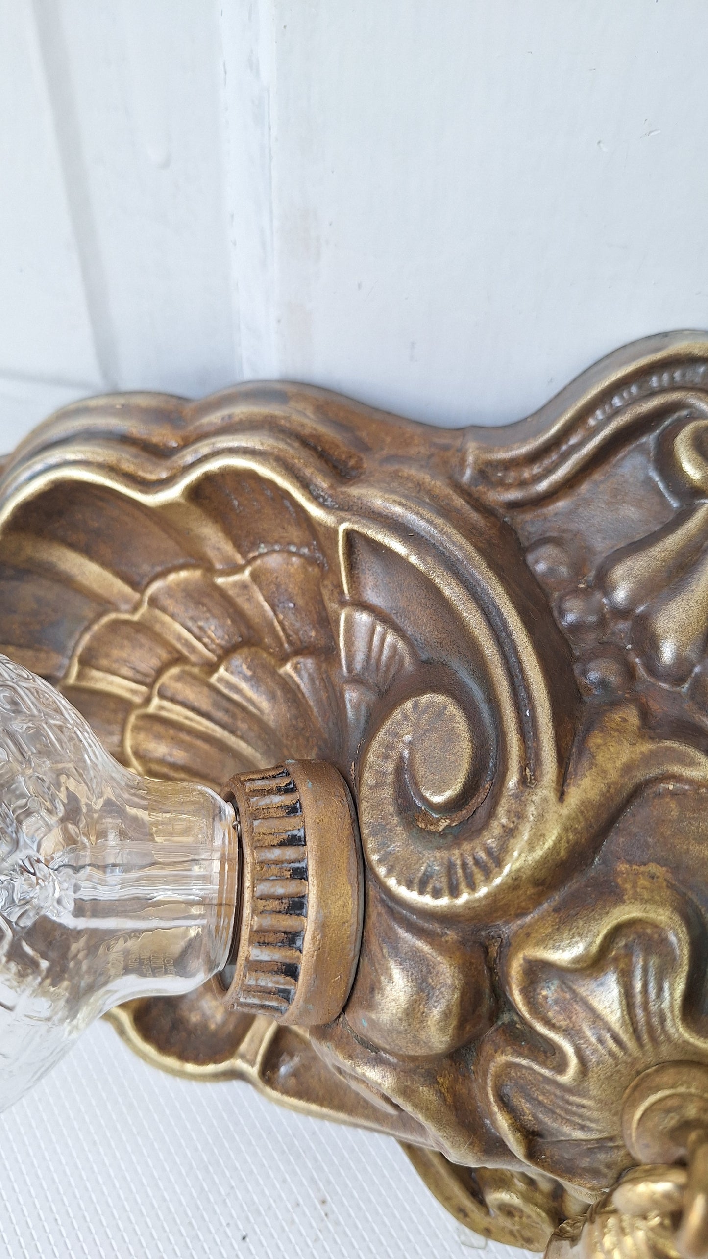 Art Deco Flush Mount Light, Two Socket Light, Antique Flush Mount, Small Vintage Light, Antique Brass Light, Vintage Brass Light 082506