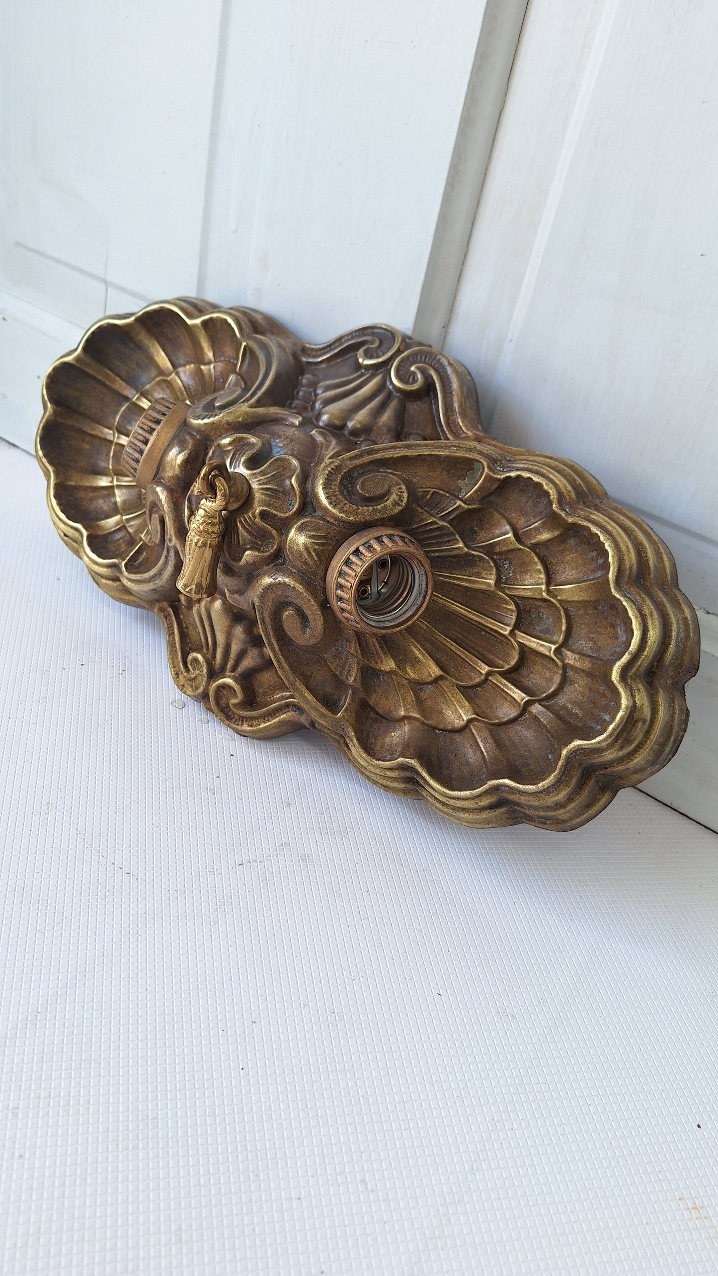 Art Deco Flush Mount Light, Two Socket Light, Antique Flush Mount, Small Vintage Light, Antique Brass Light, Vintage Brass Light 082506