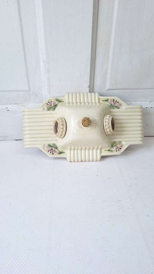 Two Bulb Porcelier Light, Art Deco Fixture, Art Deco Light, Single Bulb Light, White and Pink Light, Little Girl's Porcelain Light 082603