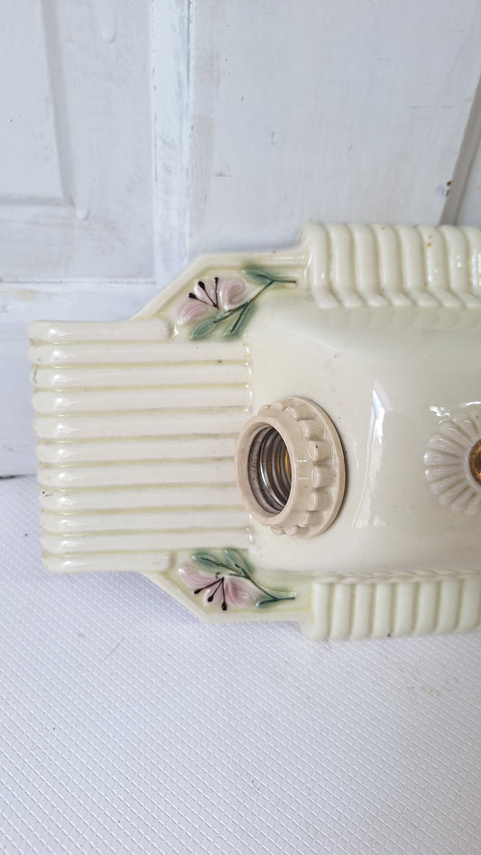Two Bulb Porcelier Light, Art Deco Fixture, Art Deco Light, Single Bulb Light, White and Pink Light, Little Girl's Porcelain Light 082603