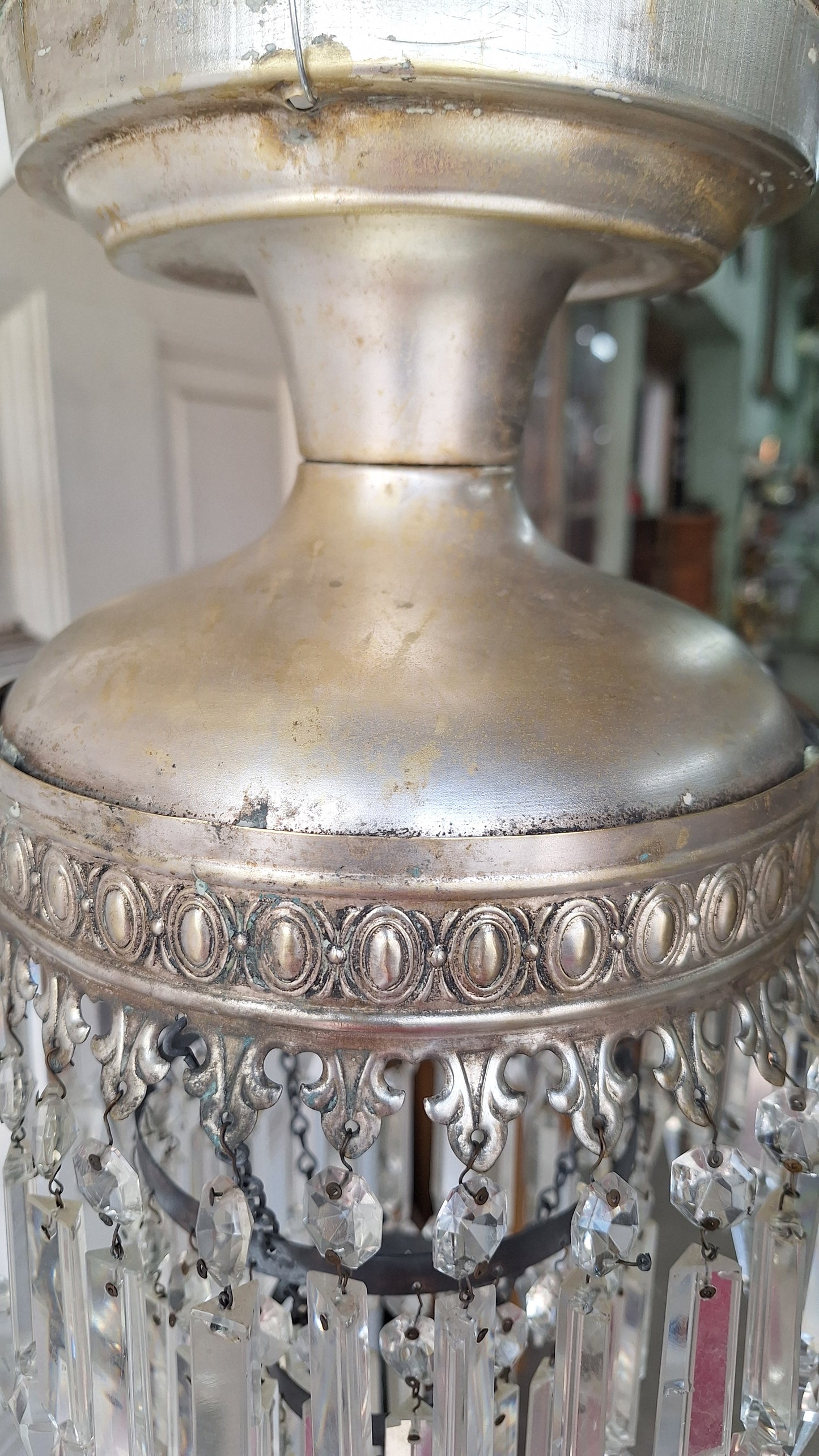 Vintage Silver Crystal Chandelier, Cut Glass Flush Mount Light, Small Chandelier, Draped Crystal Light